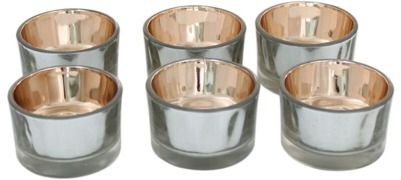 Glow 6 silver/gold Tealight holders - Click Image to Close